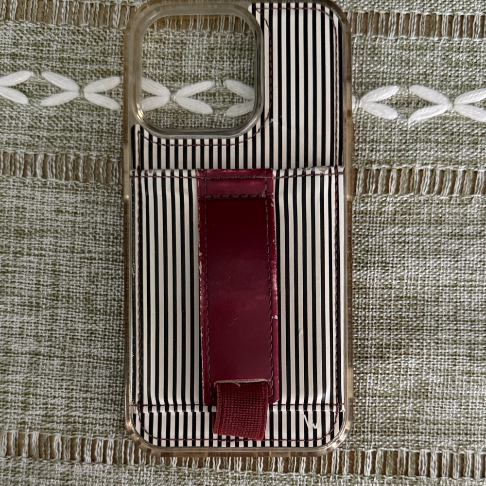 Elegant Striped Phone Case with Burgundy Strap